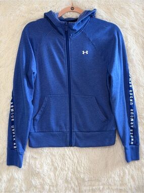 Under Armour UA Womens Fleece Full Zip Hoodie Size S Blue Sporty Athletic Logo